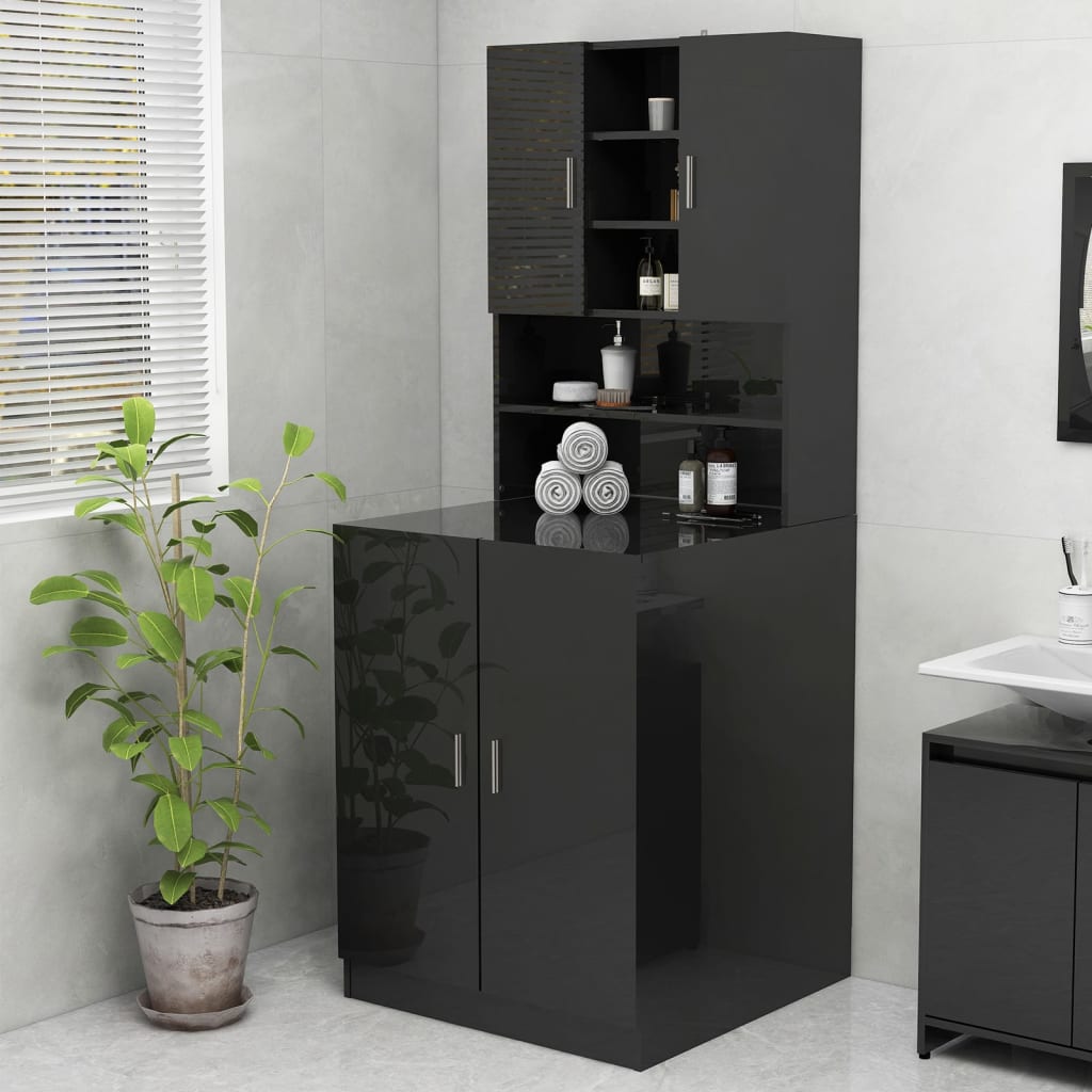 Wasmachinekast 70,5X25,5X90 Cm Hoogglans Zwart