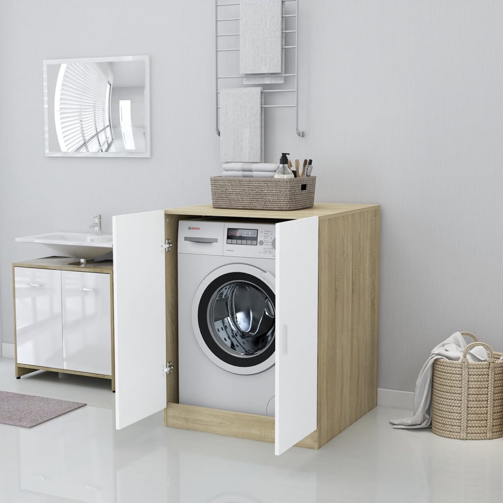 Wasmachinekast 71X71,5X91,5 Cm Wit En Sonoma Eikenkleurig