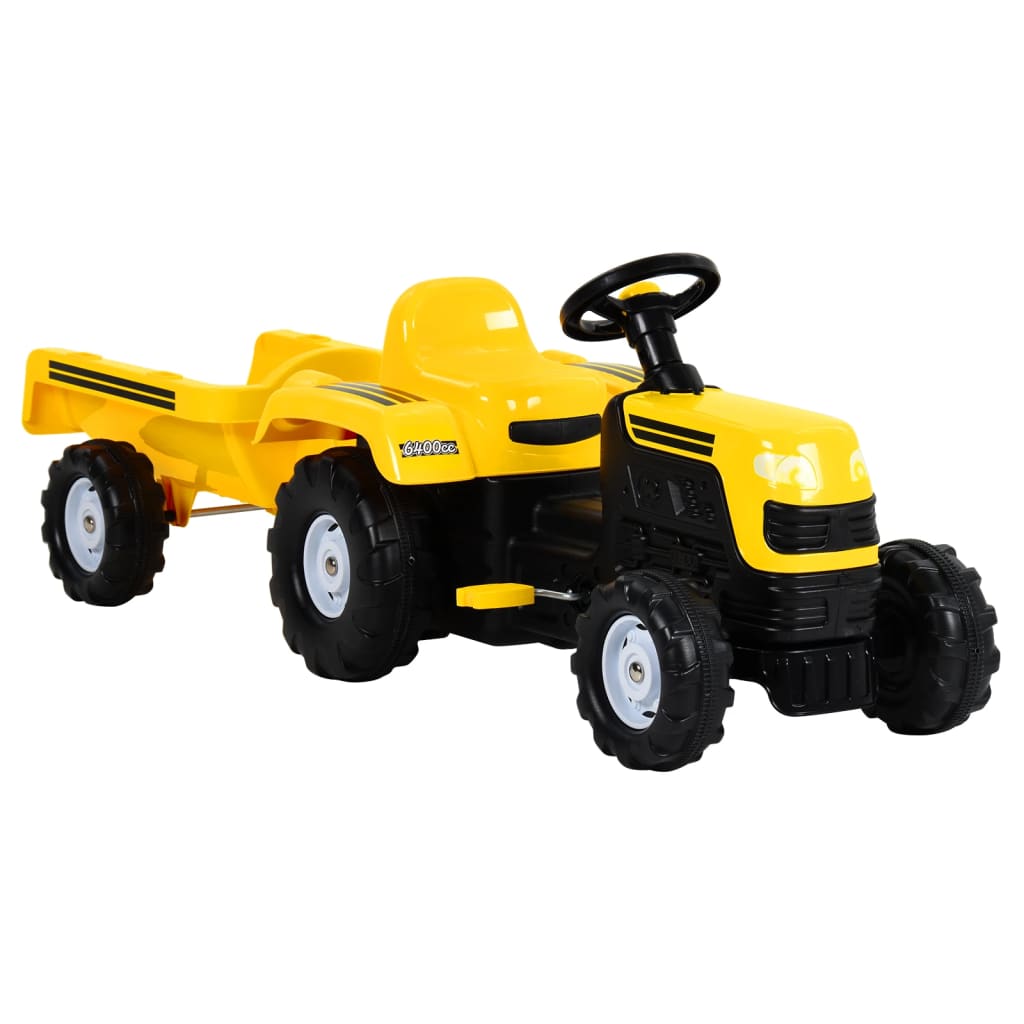 Speelgoedtractor Met Pedalen En Aanhanger Geel