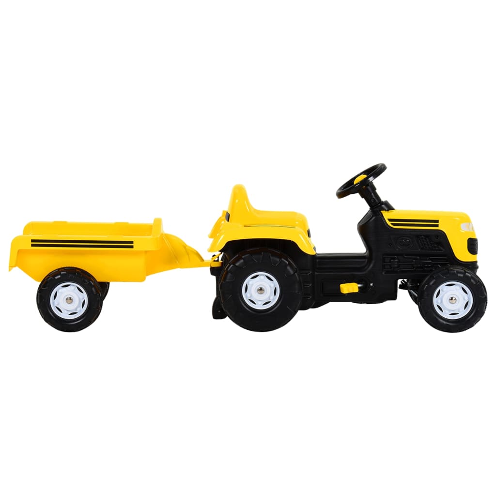 Speelgoedtractor Met Pedalen En Aanhanger Geel