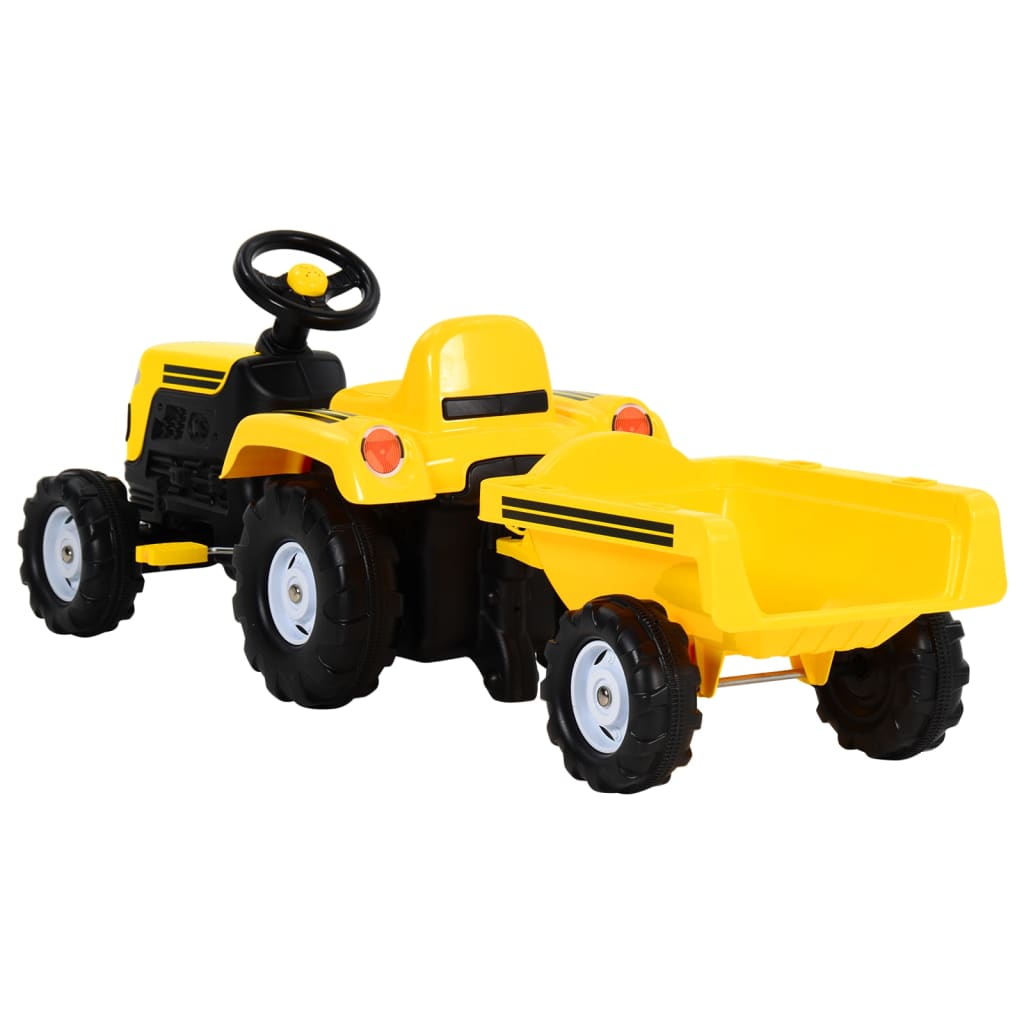 Speelgoedtractor Met Pedalen En Aanhanger Geel