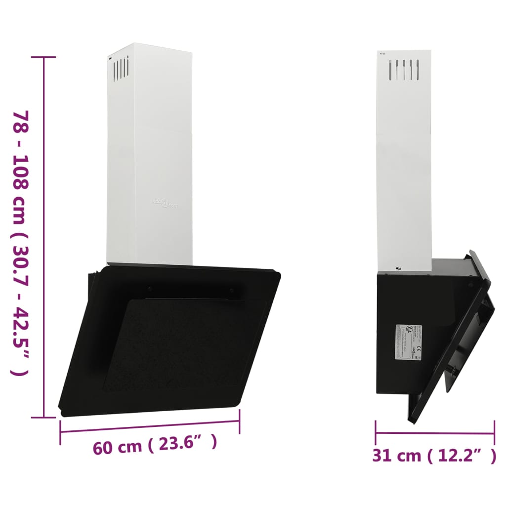 Wandafzuigkap 60 Cm Roestvrij Staal En Gehard Glas Zwart