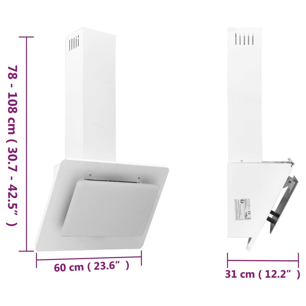 Wandafzuigkap 60 Cm Roestvrij Staal En Gehard Glas Wit
