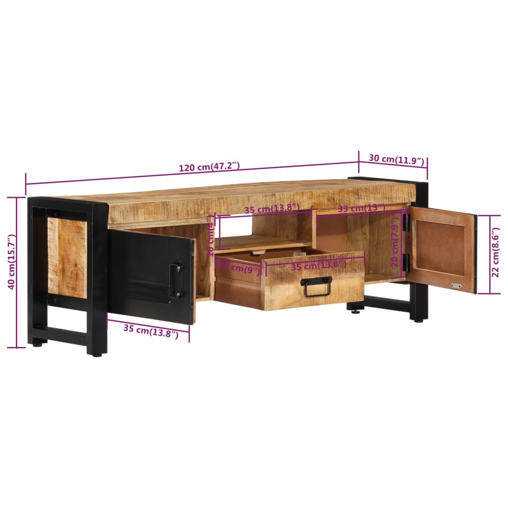 Tv-Meubel 120X30X40 Cm Massief Mangohout