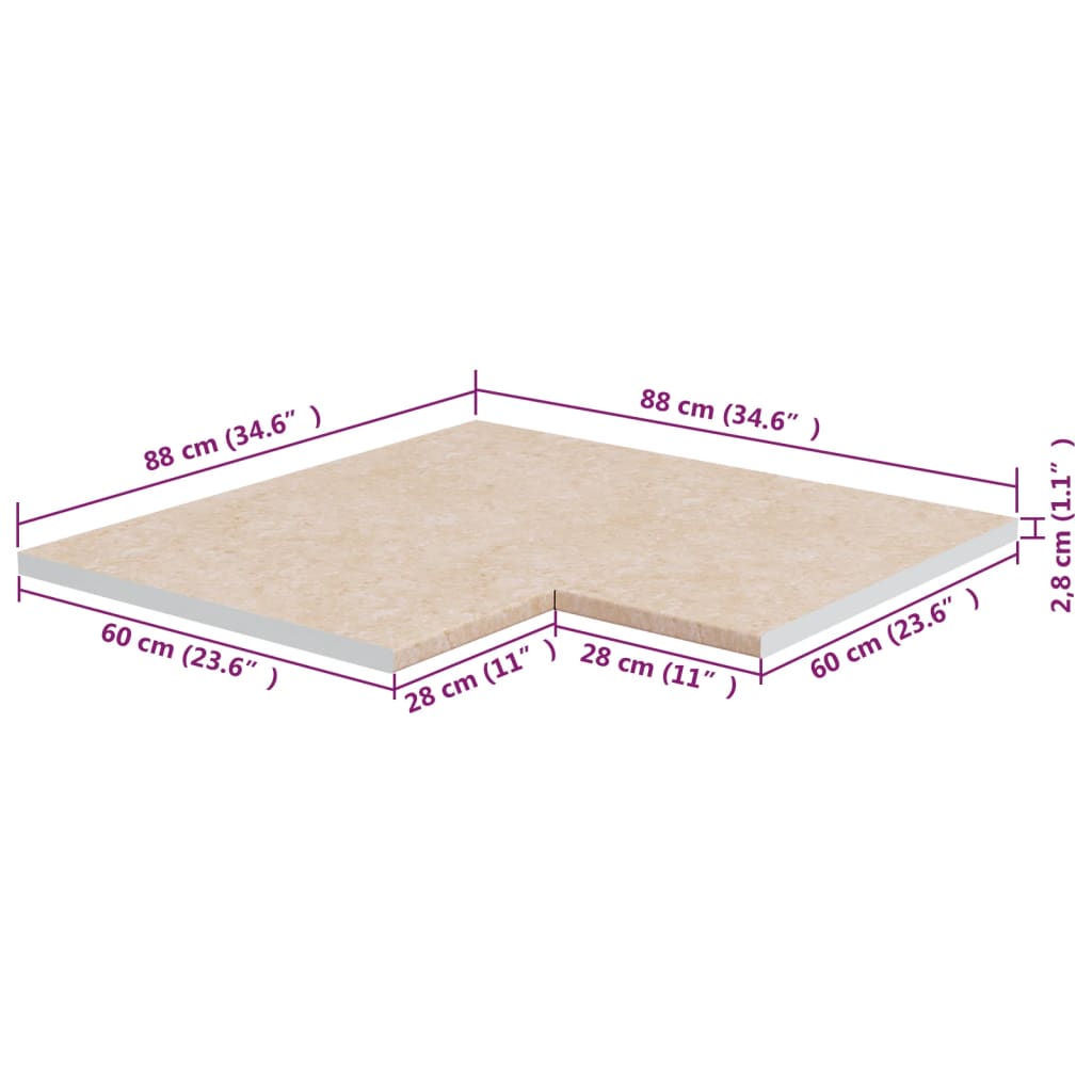 Hoekaanrechtblad Spaanplaat Beige Met Marmertextuur