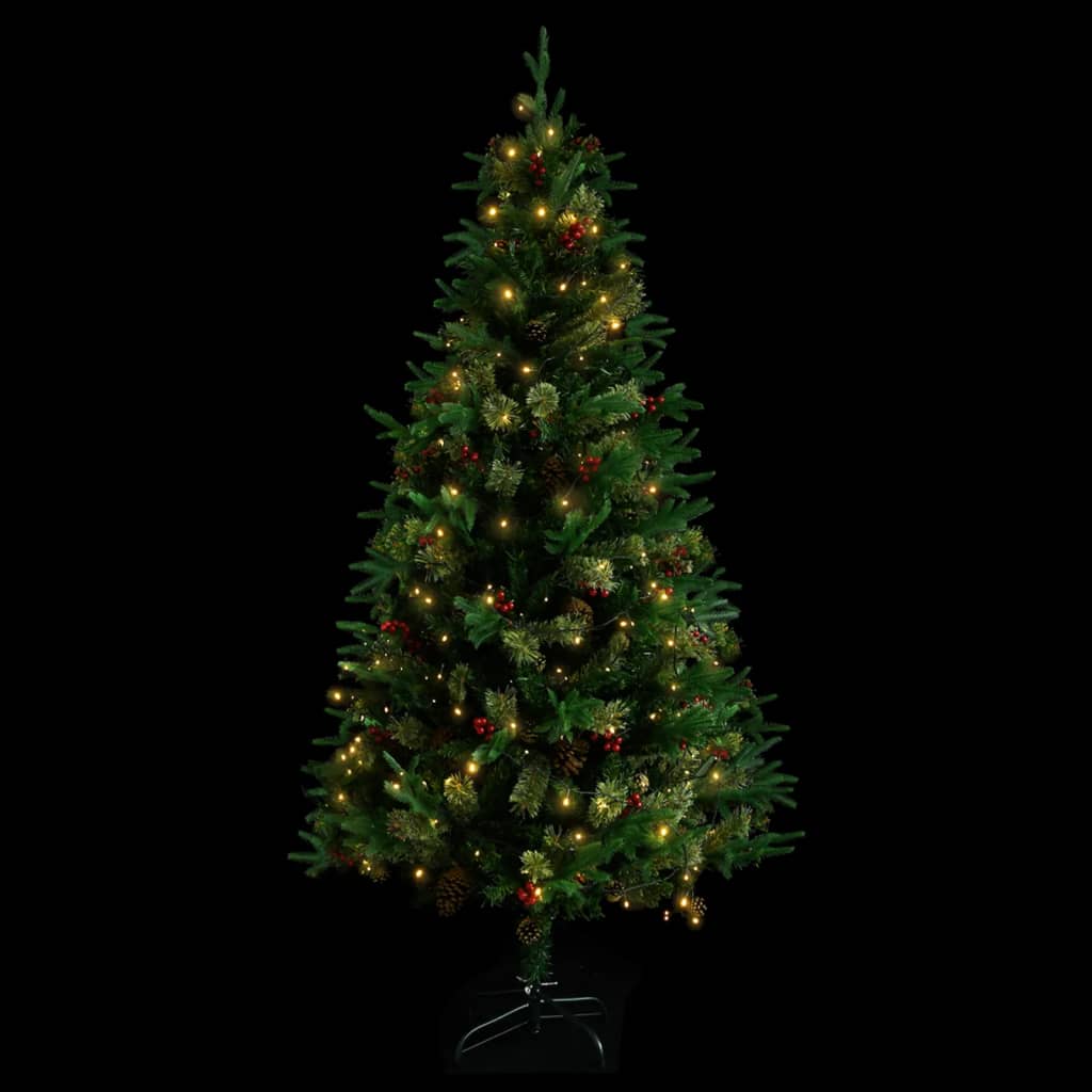 Kerstboom Met Led's En Dennenappels 225 Cm Pvc En Pe Groen