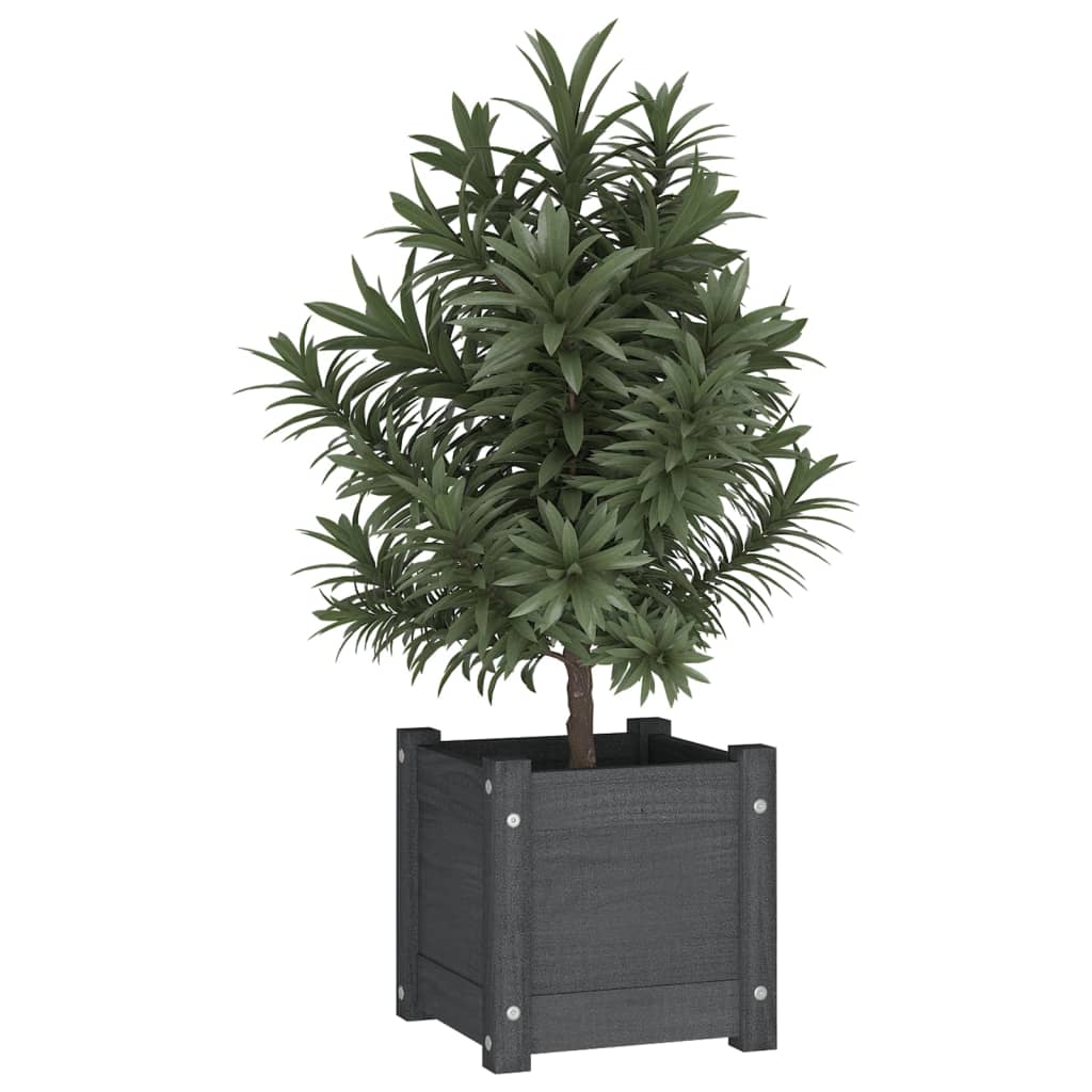 Plantenbak 31X31X31 Cm Massief Grenenhout Grijs