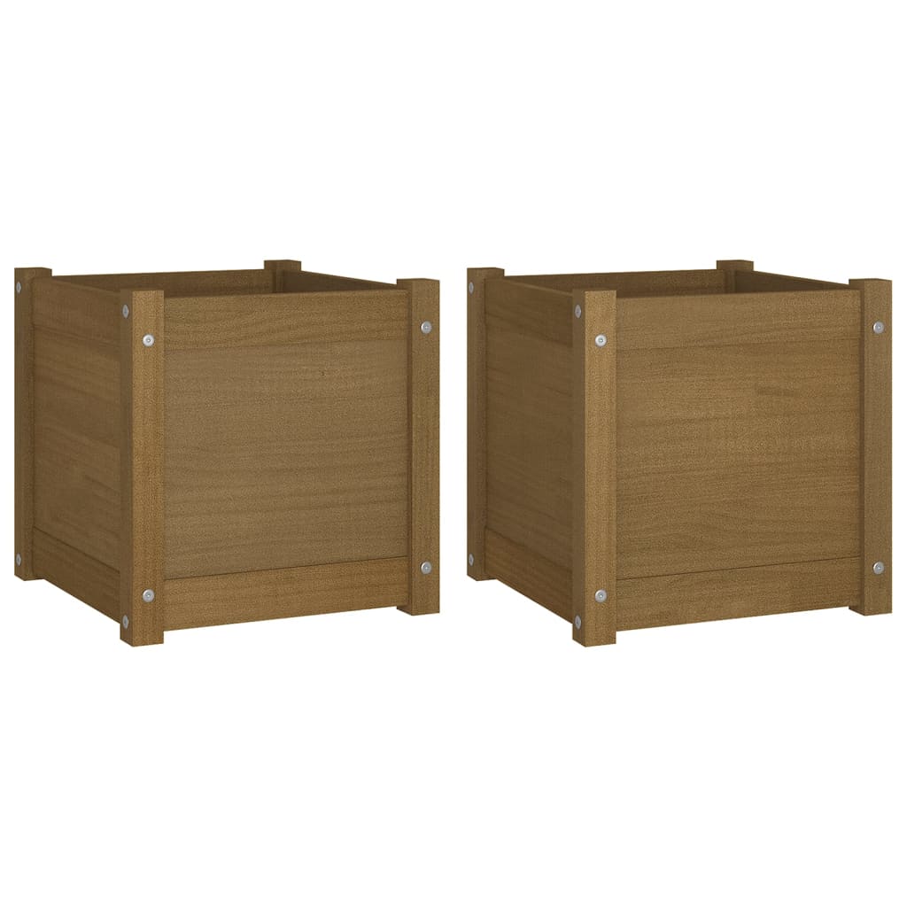 Plantenbakken 2 St 40X40X40 Cm Massief Grenenhout Honingbruin