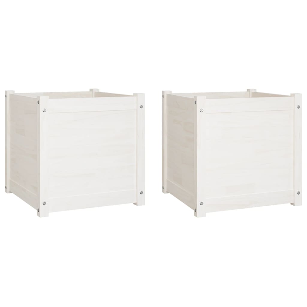 Plantenbakken 2 St 50X50X50 Cm Massief Grenenhout Wit