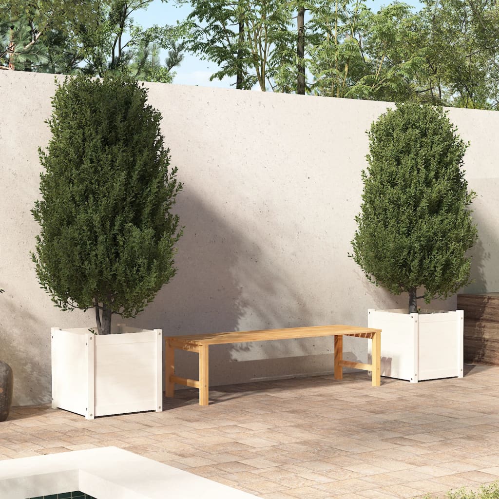 Plantenbakken 2 St 50X50X50 Cm Massief Grenenhout Wit