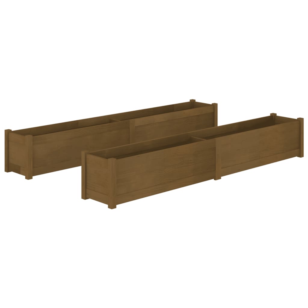 Plantenbakken 2 St 200X31X31 Cm Massief Grenenhout Honingbruin