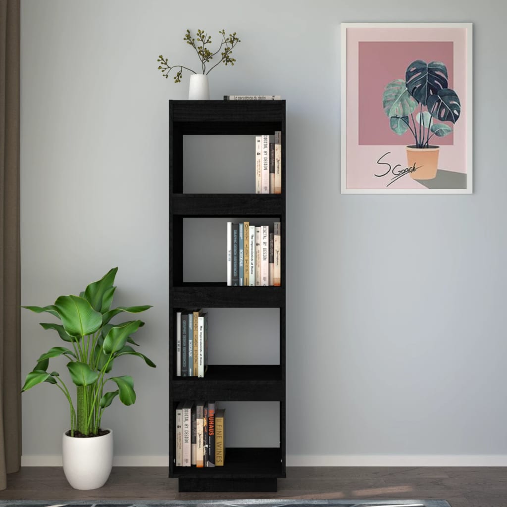 Boekenkast/Kamerscherm 40X35X135 Cm Massief Grenenhout Zwart