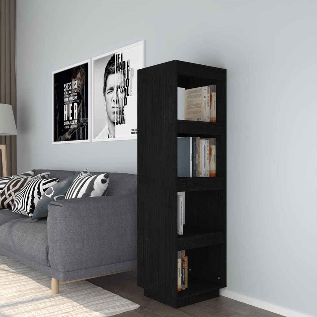 Boekenkast/Kamerscherm 40X35X135 Cm Massief Grenenhout Zwart
