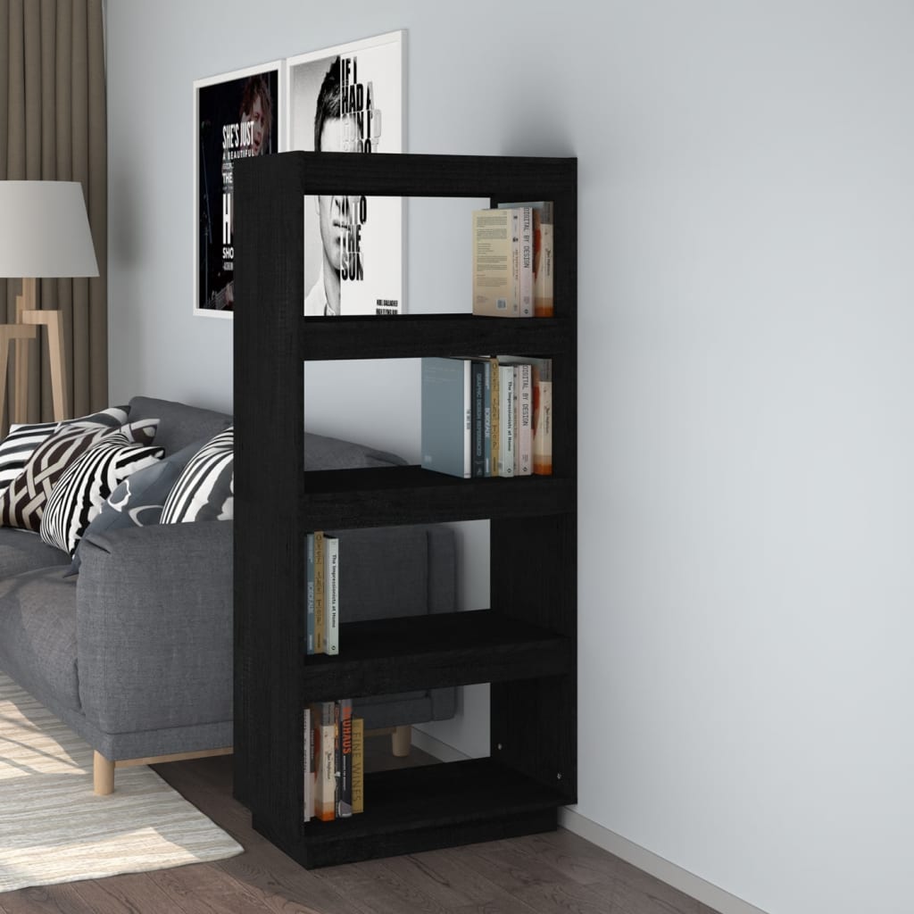 Boekenkast/Kamerscherm 60X35X135 Cm Massief Grenenhout Zwart