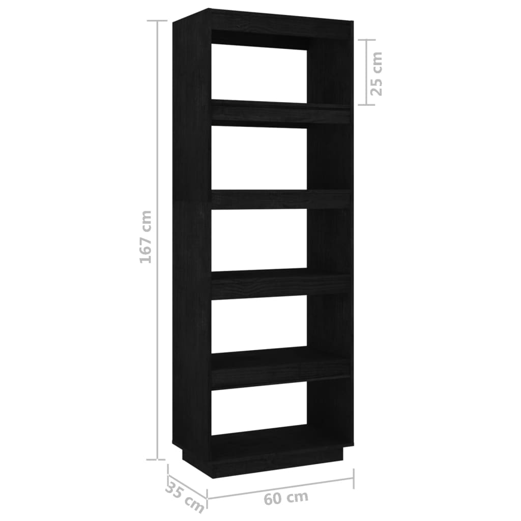 Boekenkast/Kamerscherm 60X35X167 Cm Massief Grenenhout Zwart