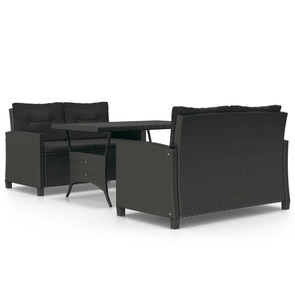 3-Delige Tuinset Met Kussens Poly Rattan Zwart