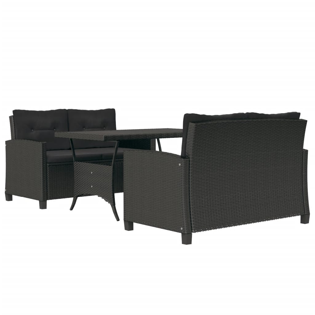 3-Delige Tuinset Met Kussens Poly Rattan Zwart