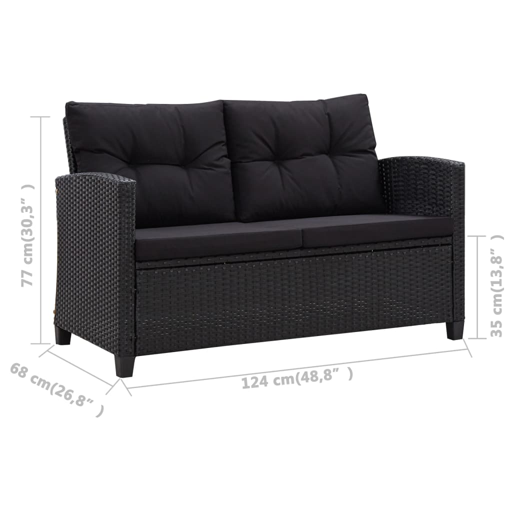 3-Delige Tuinset Met Kussens Poly Rattan Zwart