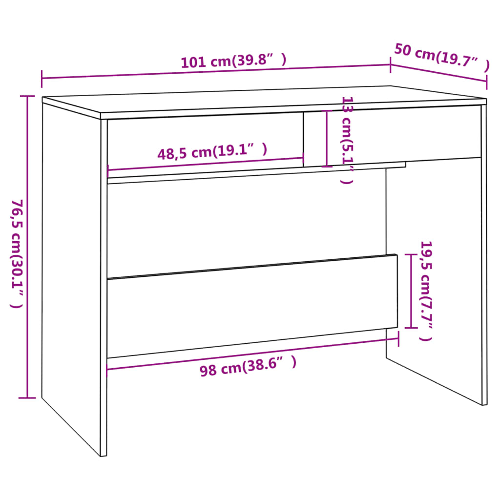 Bureau 101X50X76,5 Cm Spaanplaat Gerookt Eikenkleurig