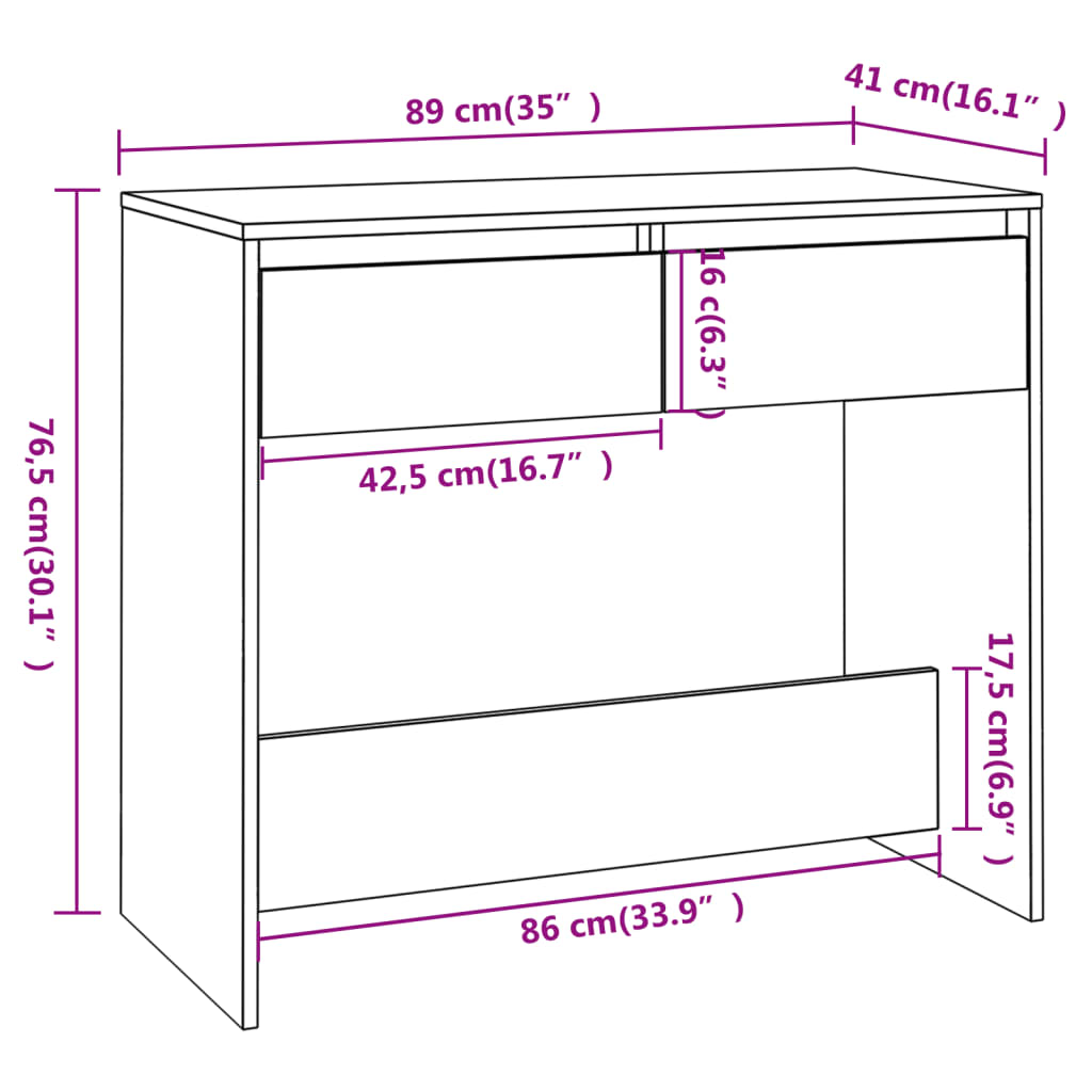 Wandtafel 89X41X76,5 Cm Staal Grijs Sonoma Eikenkleurig
