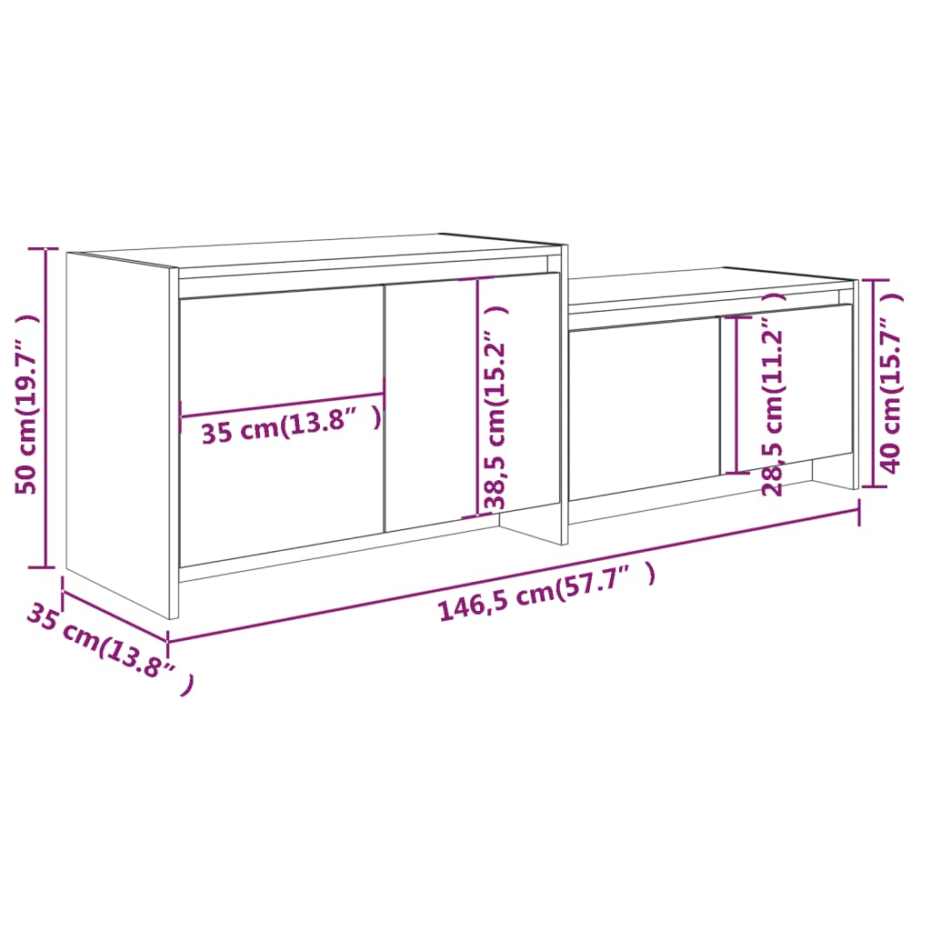 Vidal Tv-Meubel 146,5X35X50 Cm Spaanplaat Grijs Sonoma Eikenkleurig
