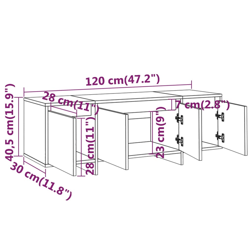 Tv-Meubel 120X30X40,5 Cm Spaanplaat Grijs Sonoma Eikenkleurig