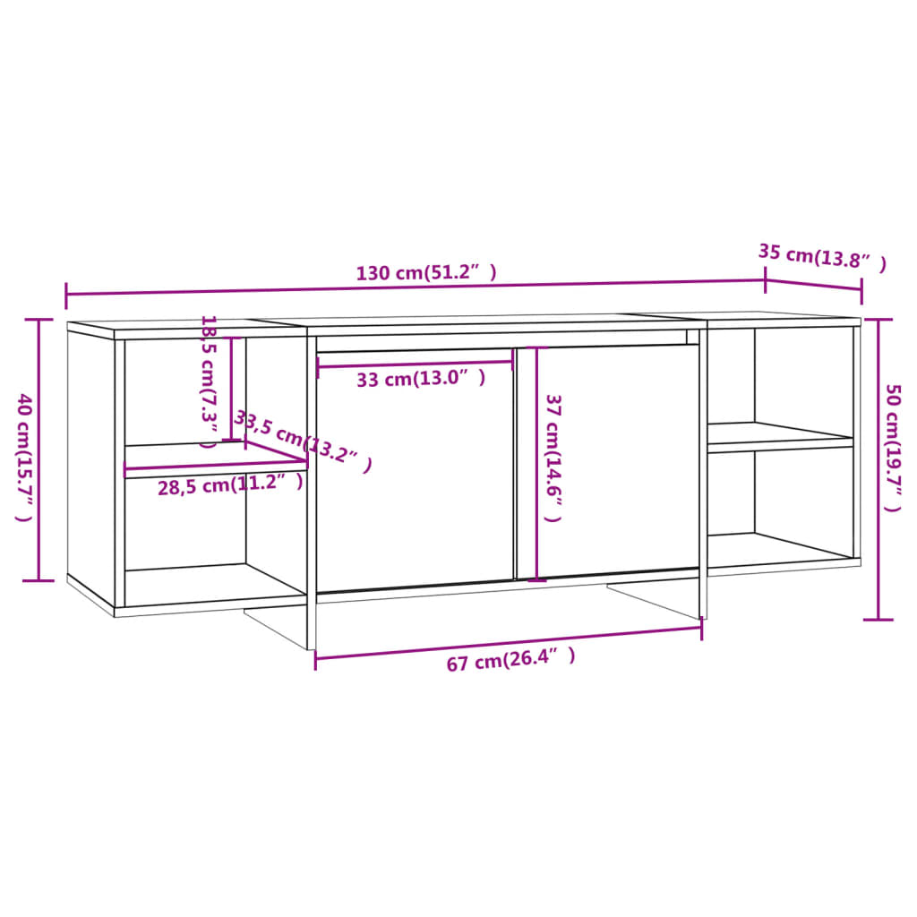 Tv-Meubel 130X35X50 Cm Spaanplaat Gerookt Eikenkleurig