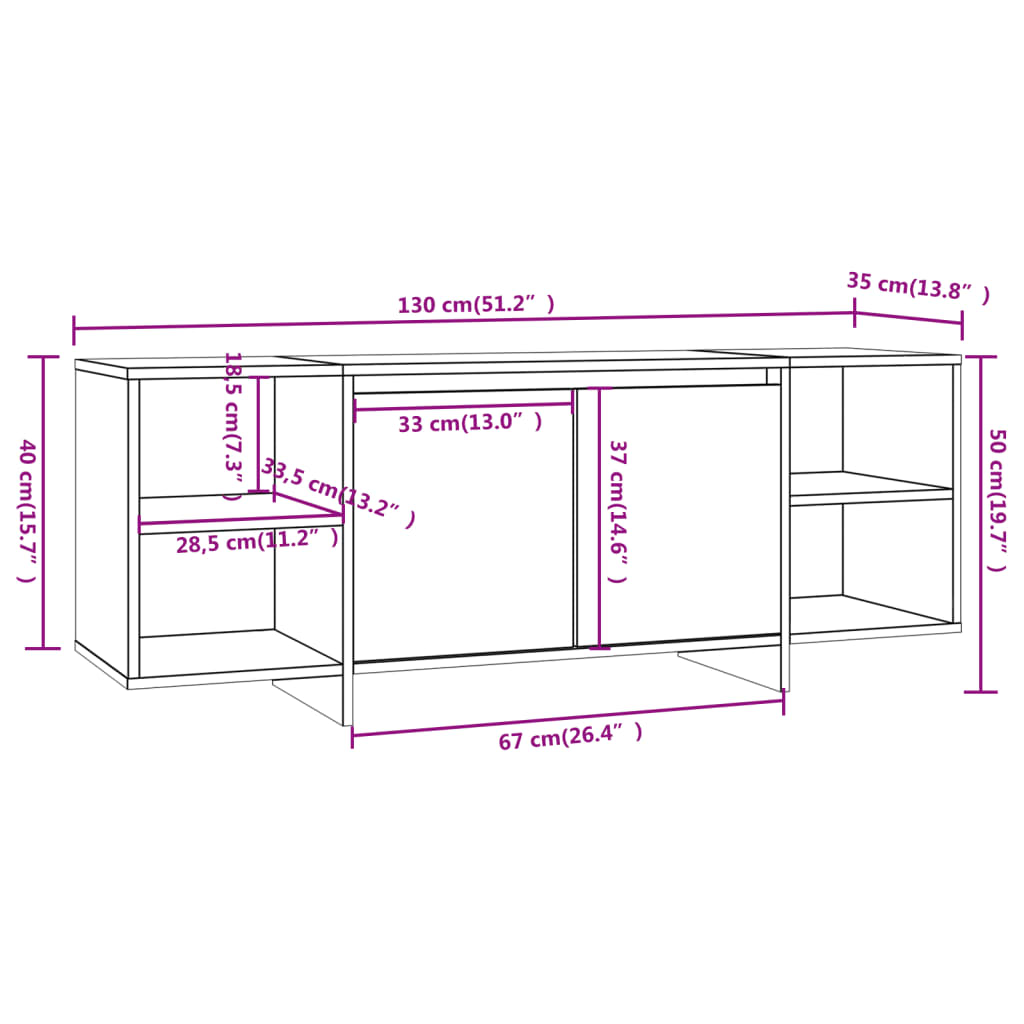 Tv-Meubel 130X35X50 Cm Spaanplaat Grijs Sonoma Eikenkleurig