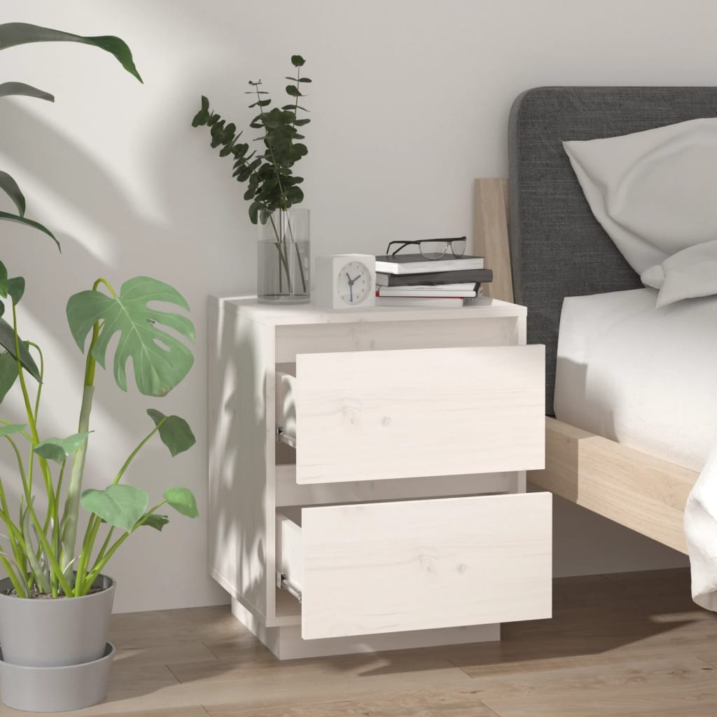 Nachtkastjes 2 St 40X35X50 Cm Massief Grenenhout Wit