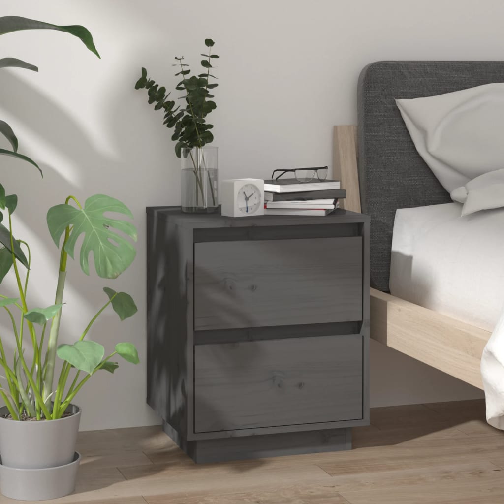 Nachtkastjes 2 St 40X35X50 Cm Massief Grenenhout Grijs