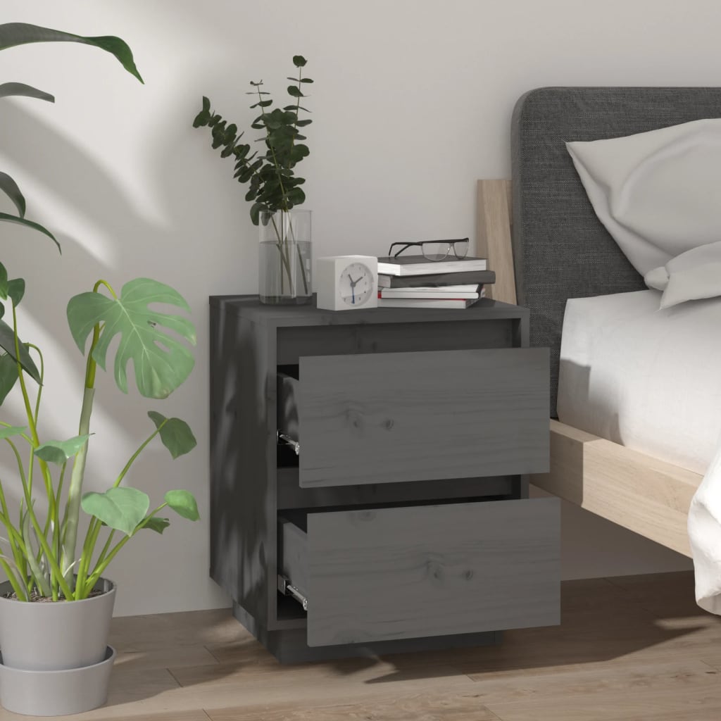 Nachtkastjes 2 St 40X35X50 Cm Massief Grenenhout Grijs