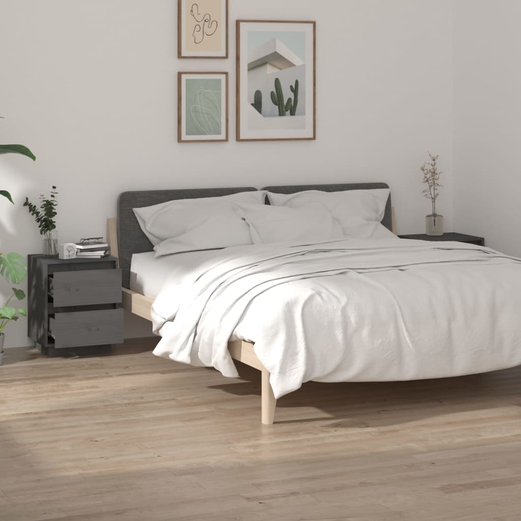 Nachtkastjes 2 St 40X35X50 Cm Massief Grenenhout Grijs