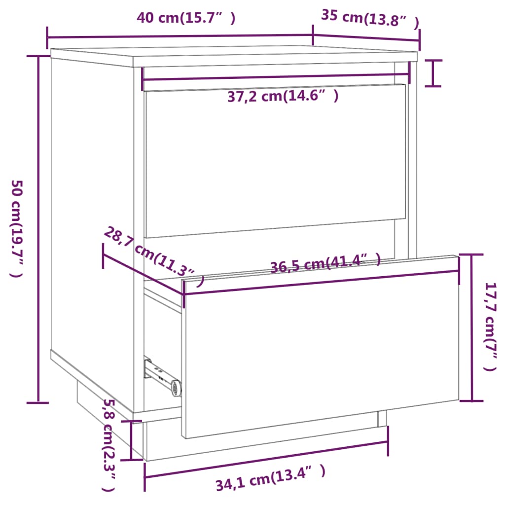 Nachtkastjes 2 St 40X35X50 Cm Massief Grenenhout Honingbruin