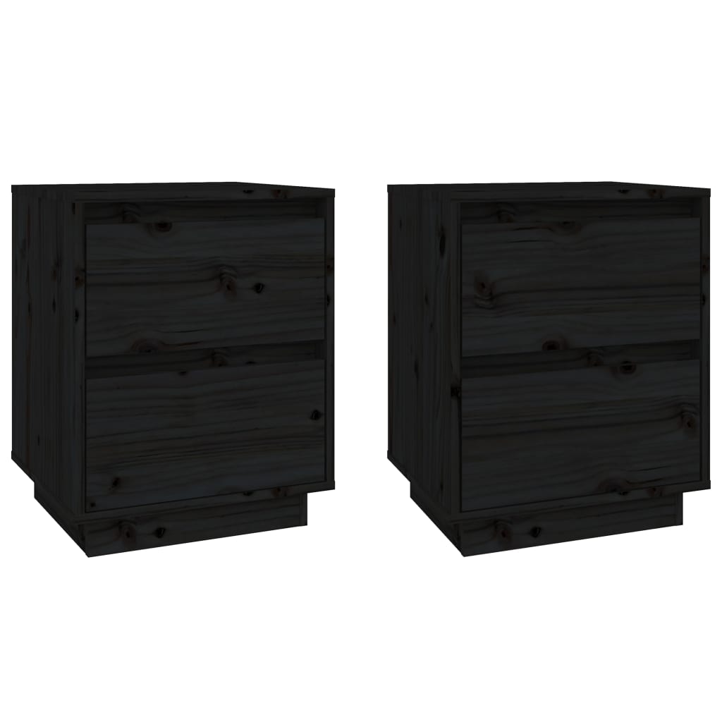 Nachtkastjes 2 St 40X35X50 Cm Massief Grenenhout Zwart