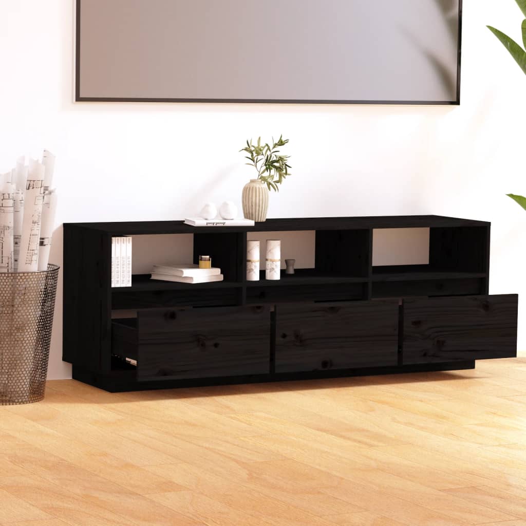 Tv-Meubel 140X37X50 Cm Massief Grenenhout Zwart