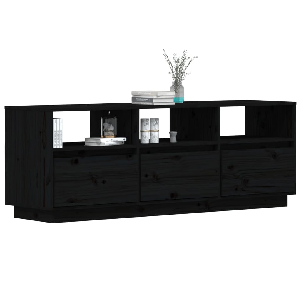 Tv-Meubel 140X37X50 Cm Massief Grenenhout Zwart