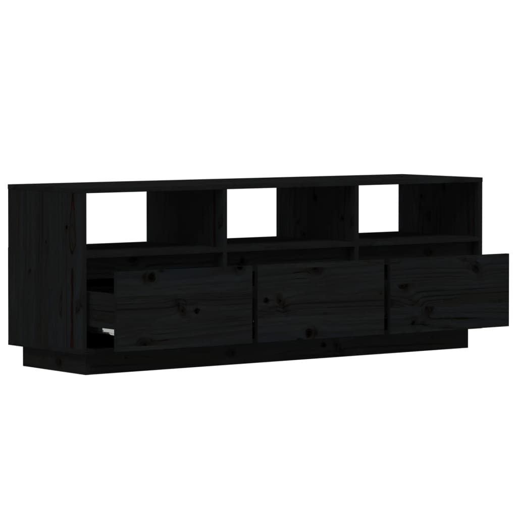 Tv-Meubel 140X37X50 Cm Massief Grenenhout Zwart
