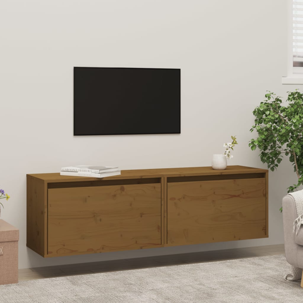 Wandkasten 2 St 60X30X35 Cm Massief Grenenhout Honingbruin