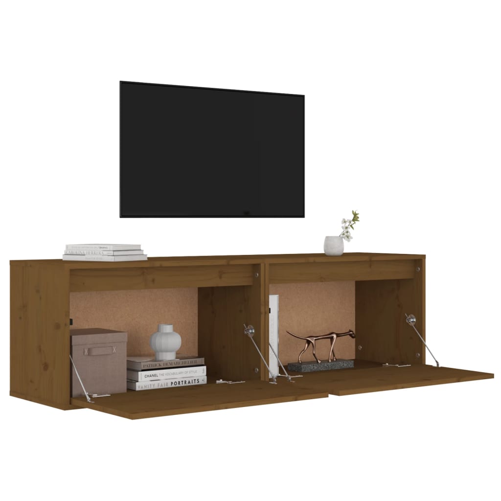 Wandkasten 2 St 60X30X35 Cm Massief Grenenhout Honingbruin