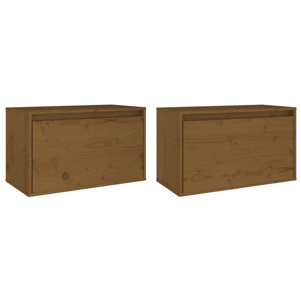 Wandkasten 2 St 60X30X35 Cm Massief Grenenhout Honingbruin