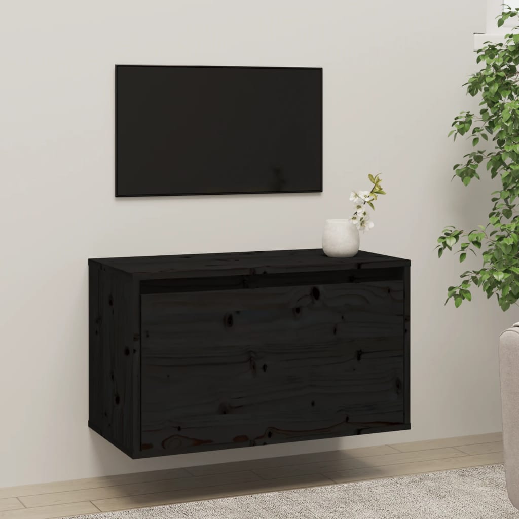 Wandkast 60X30X35 Cm Massief Grenenhout Zwart