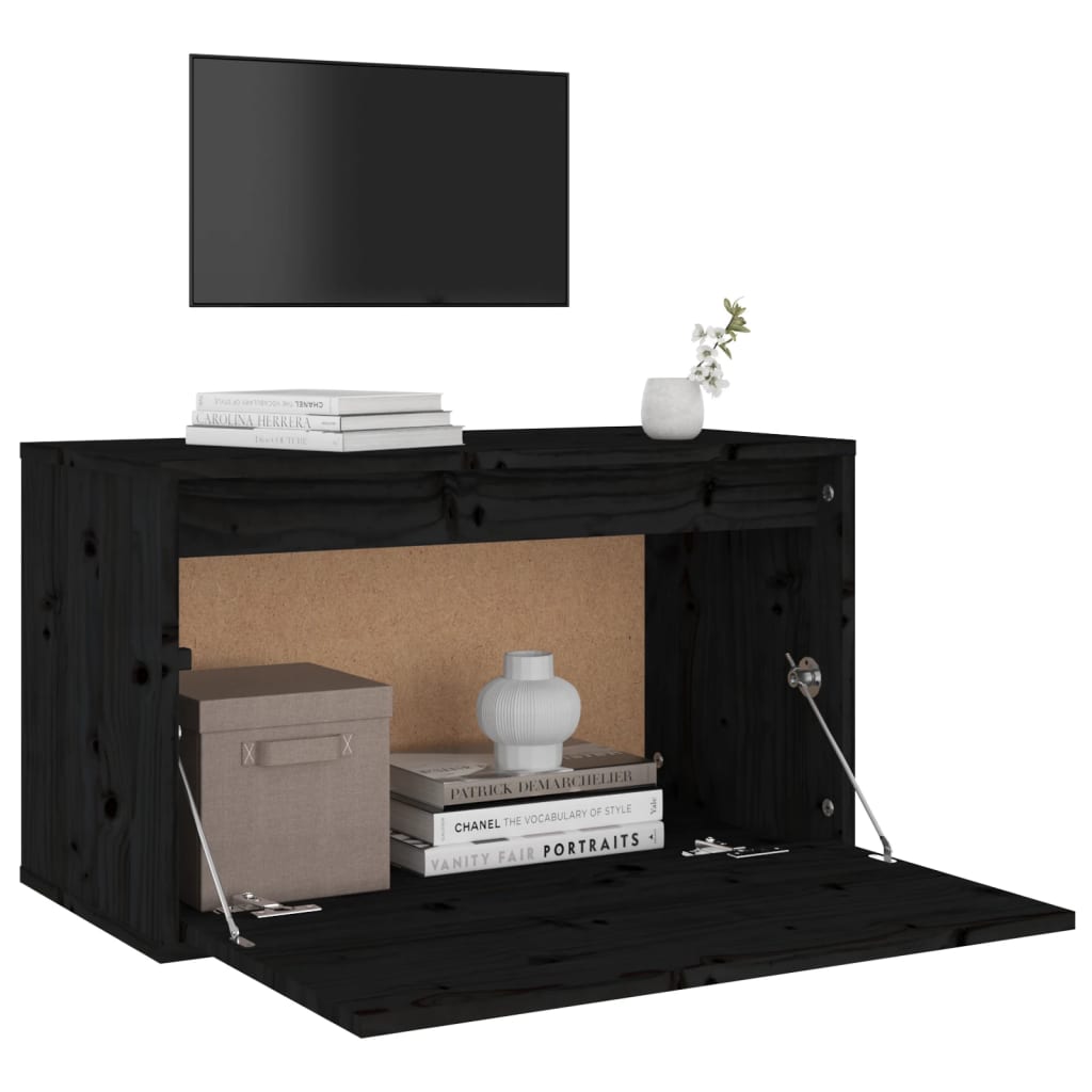 Wandkast 60X30X35 Cm Massief Grenenhout Zwart