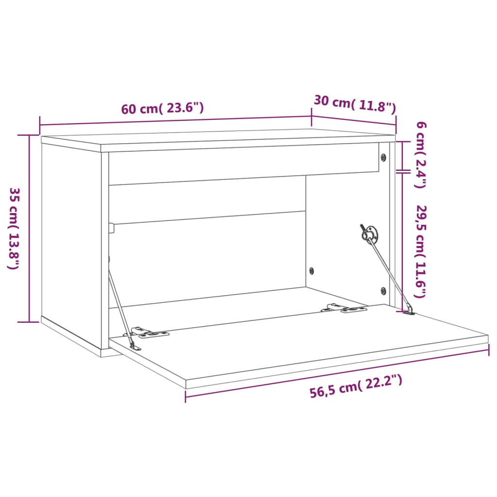Wandkast 60X30X35 Cm Massief Grenenhout Zwart