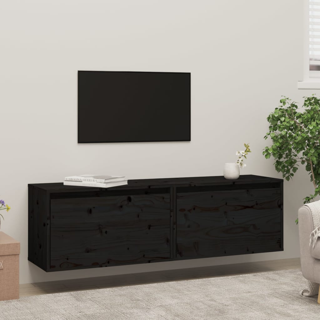 Wandkasten 2 St 60X30X35 Cm Massief Grenenhout Zwart
