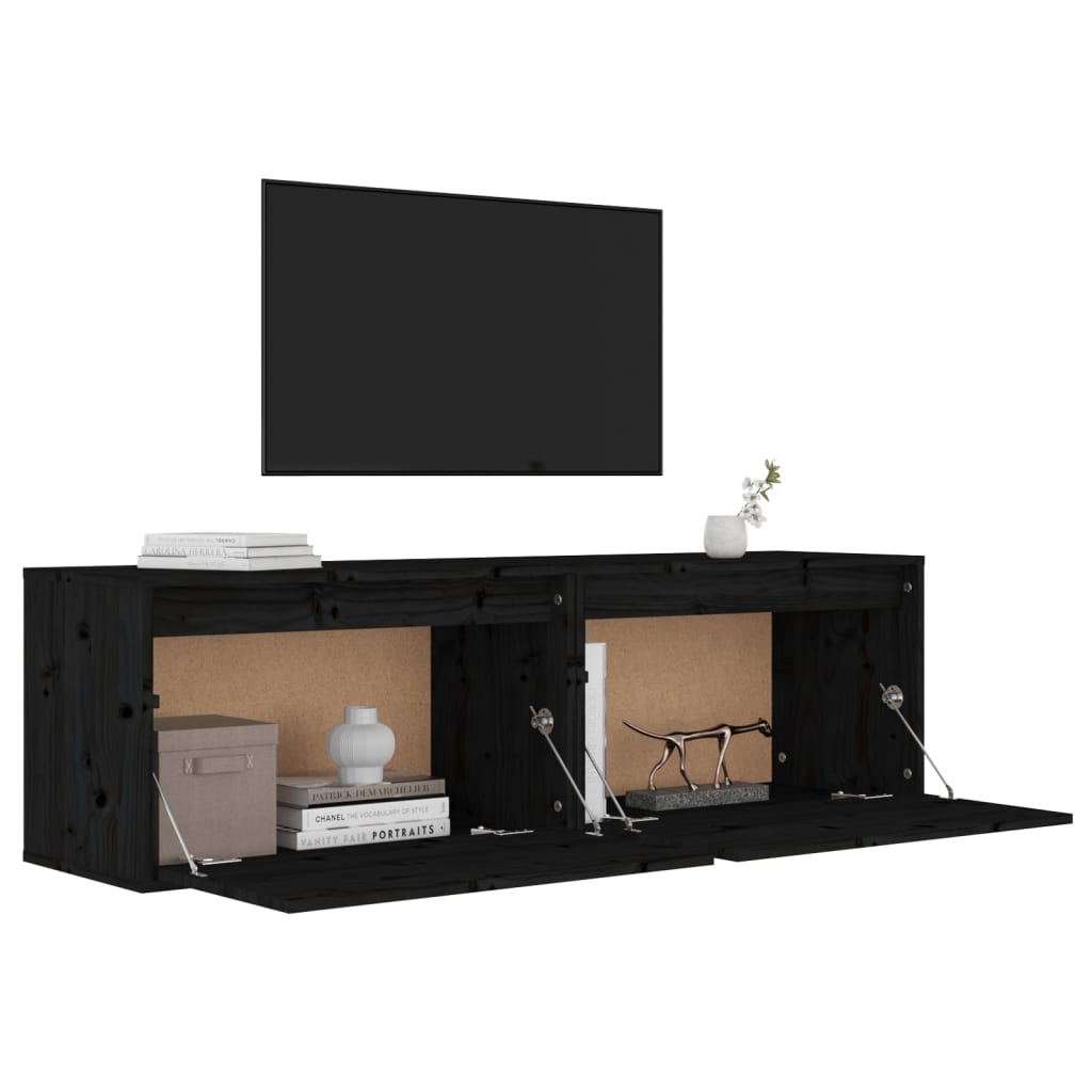 Wandkasten 2 St 60X30X35 Cm Massief Grenenhout Zwart