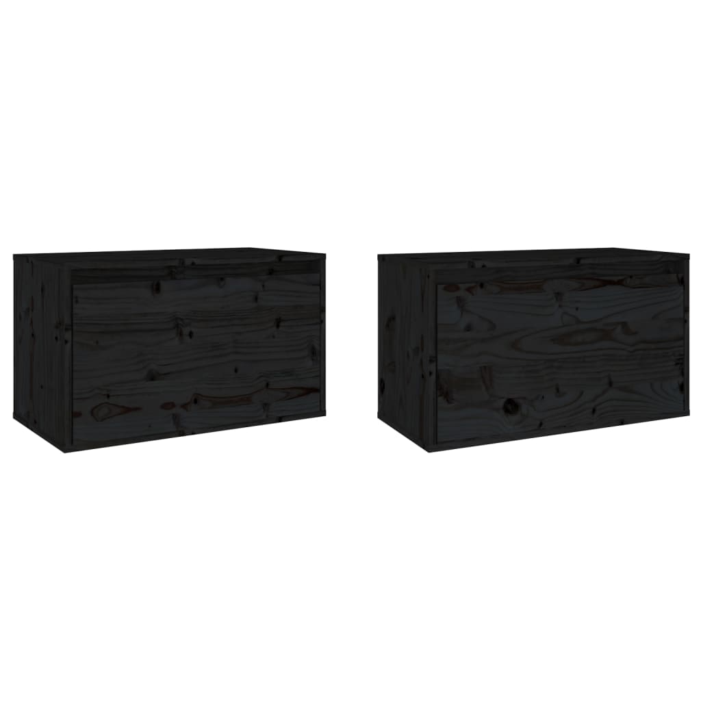 Wandkasten 2 St 60X30X35 Cm Massief Grenenhout Zwart
