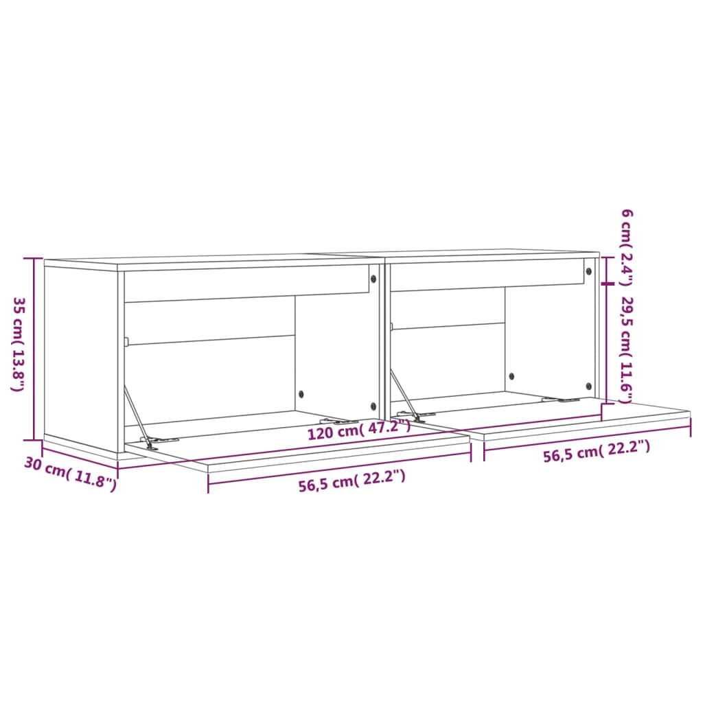 Wandkasten 2 St 60X30X35 Cm Massief Grenenhout Zwart