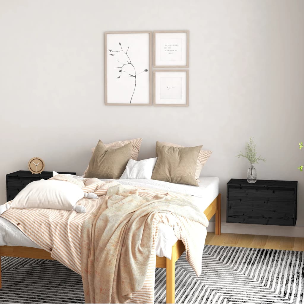 Wandkasten 2 St 60X30X35 Cm Massief Grenenhout Zwart