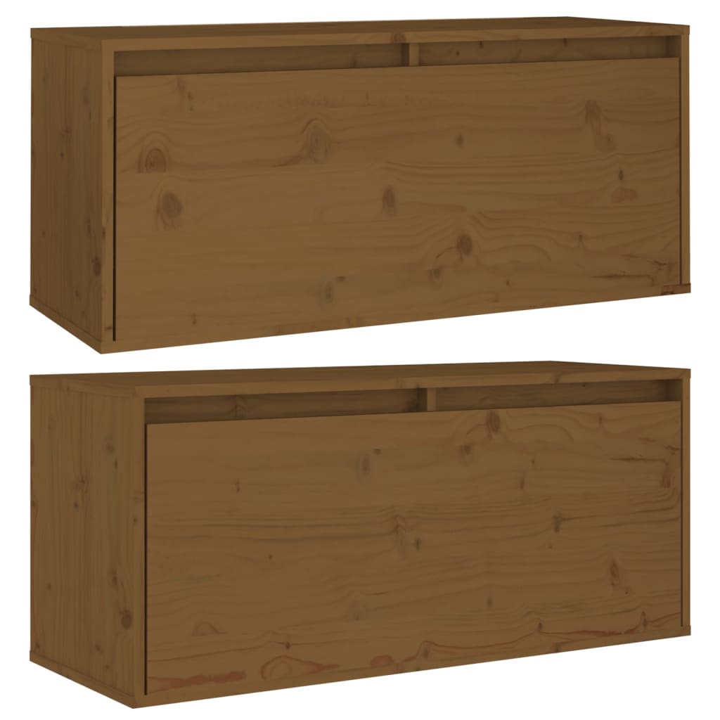 Wandkasten 2 St 80X30X35 Cm Massief Grenenhout Honingbruin