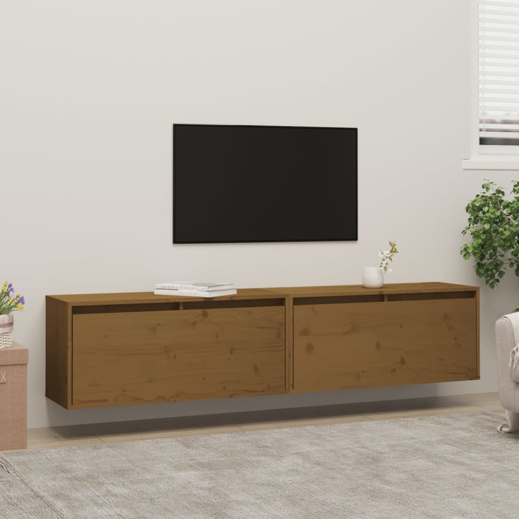 Wandkasten 2 St 80X30X35 Cm Massief Grenenhout Honingbruin